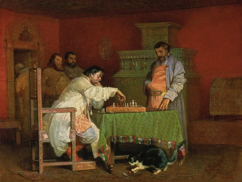 1838-Vyacheslav Grigorevich Schwarz - Lo zar Alessio I gioca a scacchi